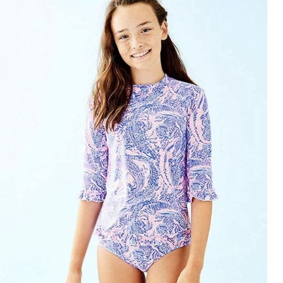 Lilly Pulitzer Other - Lilly Pulitzer Clara Rashguard Swim Set Coastal Blue Maybe Gator Size 6
